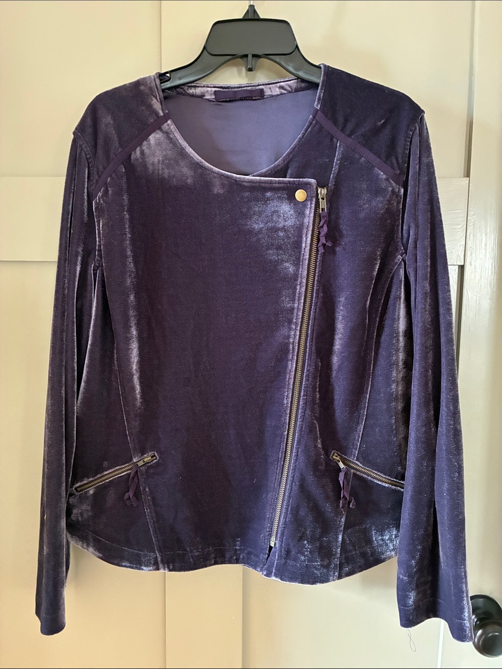 Soft Surroundings Deep Purple Velvet Moto Jacket